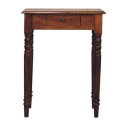 Solid Mango Wood Writing Desk with Hand-finished Grain and Drawer, Bedside Cabinet for Neat Storage, 35L x 60W x 78H cm, Dark Brown - Aosom UK - thumbnail 2