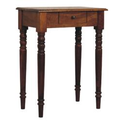 Solid Mango Wood Writing Desk with Hand-finished Grain and Drawer, Bedside Cabinet for Neat Storage, 35L x 60W x 78H cm, Dark Brown - Aosom UK - thumbnail 6