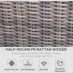 Outsunny 2 Seater Rattan Garden Furniture Set w/ Tall Glass-Top Table Aluminium Frame Plastic Wicker Thick Soft Cushions Outdoor Balcony Sofa, Grey - thumbnail 4