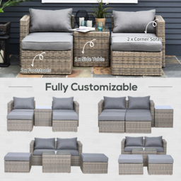 Outsunny 2 Seater Rattan Garden Furniture Set w/ Tall Glass-Top Table Aluminium Frame Plastic Wicker Thick Soft Cushions Outdoor Balcony Sofa, Grey - thumbnail 8