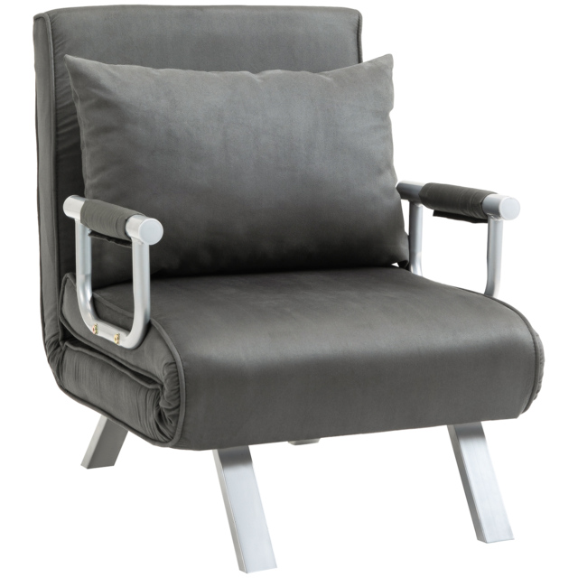 HOMCOM 2-In-1 Design Single Sofa Bed Sleeper, Foldable Armchair Bed Lounge Couch w/ Pillow, Dark Grey - Aosom UK - image 1