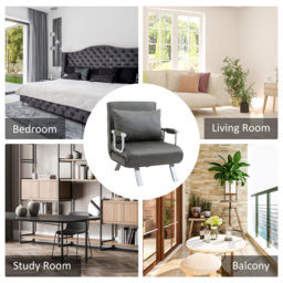 HOMCOM 2-In-1 Design Single Sofa Bed Sleeper, Foldable Armchair Bed Lounge Couch w/ Pillow, Dark Grey - Aosom UK - thumbnail 8