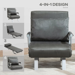 HOMCOM 2-In-1 Design Single Sofa Bed Sleeper, Foldable Armchair Bed Lounge Couch w/ Pillow, Dark Grey - Aosom UK - thumbnail 5