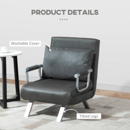 HOMCOM 2-In-1 Design Single Sofa Bed Sleeper, Foldable Armchair Bed Lounge Couch w/ Pillow, Dark Grey - Aosom UK - thumbnail 7