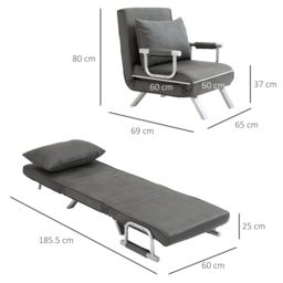 HOMCOM 2-In-1 Design Single Sofa Bed Sleeper, Foldable Armchair Bed Lounge Couch w/ Pillow, Dark Grey - Aosom UK - thumbnail 3