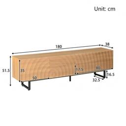 Practical TV Cabinet with 2-Door Cabinet and 2 Drawers, Solid TV Stand with Metal Legs and Particleboard Frame, 180L x 38W x 51.5H cm, Wood - Aosom UK - thumbnail 3