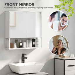 HOMCOM Bathroom Mirror Cabinet with Soft-Close Doors and Adjustable Shelf - White - thumbnail 4