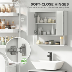 HOMCOM Bathroom Mirror Cabinet with Soft-Close Doors and Adjustable Shelf - White - thumbnail 5