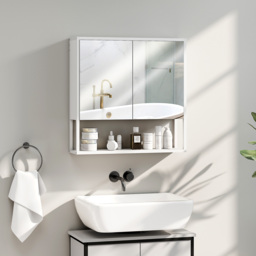 HOMCOM Bathroom Mirror Cabinet with Soft-Close Doors and Adjustable Shelf - White - thumbnail 2