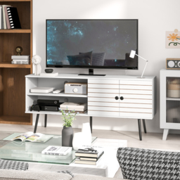 HOMCOM TV Stand Cabinet for 65 Inch TVs, TV Unit with Open Shelves, Soft-close Door & Cable Holes, Entertainment for Living Room, White - Aosom UK - thumbnail 8