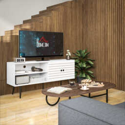HOMCOM TV Stand Cabinet for 65 Inch TVs, TV Unit with Open Shelves, Soft-close Door & Cable Holes, Entertainment for Living Room, White - Aosom UK - thumbnail 9