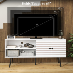 HOMCOM TV Stand Cabinet for 65 Inch TVs, TV Unit with Open Shelves, Soft-close Door & Cable Holes, Entertainment for Living Room, White - Aosom UK - thumbnail 7