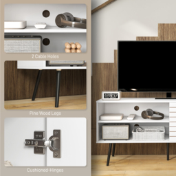 HOMCOM TV Stand Cabinet for 65 Inch TVs, TV Unit with Open Shelves, Soft-close Door & Cable Holes, Entertainment for Living Room, White - Aosom UK - thumbnail 6