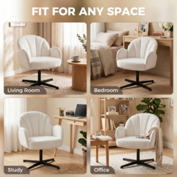 HOMCOM Swivel Accent Chair, Shell-Shaped Armchair with Spring Cushion, Metal Base, Cream White - thumbnail 7
