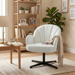 HOMCOM Swivel Accent Chair, Shell-Shaped Armchair with Spring Cushion, Metal Base, Cream White - thumbnail 9