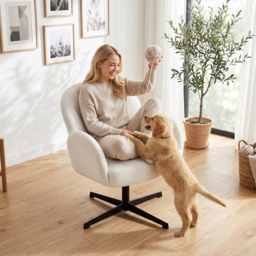 HOMCOM Swivel Accent Chair, Shell-Shaped Armchair with Spring Cushion, Metal Base, Cream White - thumbnail 8