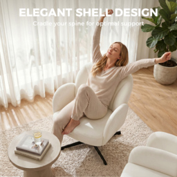 HOMCOM Swivel Accent Chair, Shell-Shaped Armchair with Spring Cushion, Metal Base, Cream White - thumbnail 4