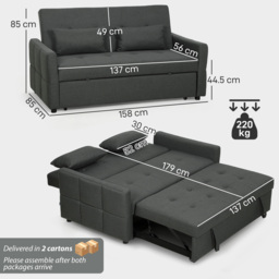 HOMCOM Three-Way Two-Seater Sofa Bed - Charcoal Grey - thumbnail 3
