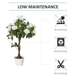 Outsunny 90cm/3FT Artificial Rose Tree Fake Decorative Plant w/ 21 Flowers Pot Indoor Outdoor Faux Decoration Home Office Décor White Green - Aosom UK - thumbnail 6