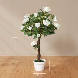 Outsunny 90cm/3FT Artificial Rose Tree Fake Decorative Plant w/ 21 Flowers Pot Indoor Outdoor Faux Decoration Home Office Décor White Green - Aosom UK - thumbnail 3