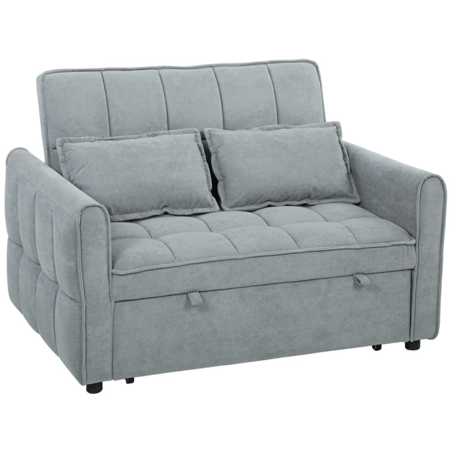 HOMCOM 2 Seater Sofa Bed, 3-in-1 Convertible Sleeper Sofa with Click-clack Adjustable Backrest and 2 Pillows, Grey - image 1