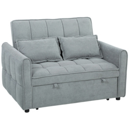 HOMCOM 2 Seater Sofa Bed, 3-in-1 Convertible Sleeper Sofa with Click-clack Adjustable Backrest and 2 Pillows, Grey - thumbnail 1