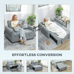 HOMCOM 2 Seater Sofa Bed, 3-in-1 Convertible Sleeper Sofa with Click-clack Adjustable Backrest and 2 Pillows, Grey - thumbnail 4