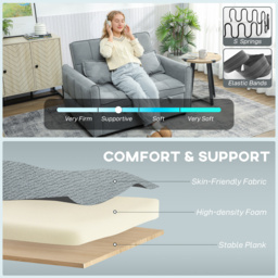 HOMCOM 2 Seater Sofa Bed, 3-in-1 Convertible Sleeper Sofa with Click-clack Adjustable Backrest and 2 Pillows, Grey - thumbnail 6