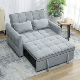 HOMCOM 2 Seater Sofa Bed, 3-in-1 Convertible Sleeper Sofa with Click-clack Adjustable Backrest and 2 Pillows, Grey - thumbnail 9