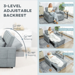 HOMCOM 2 Seater Sofa Bed, 3-in-1 Convertible Sleeper Sofa with Click-clack Adjustable Backrest and 2 Pillows, Grey - thumbnail 5