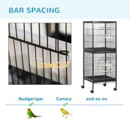 PawHut Bird Cage Budgie Cage 2 In 1 Large Aviary with Wheels Removable Trays for Finch Canaries Cockatiels Black - thumbnail 7