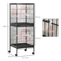 PawHut Bird Cage Budgie Cage 2 In 1 Large Aviary with Wheels Removable Trays for Finch Canaries Cockatiels Black - thumbnail 3