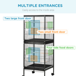 PawHut Bird Cage Budgie Cage 2 In 1 Large Aviary with Wheels Removable Trays for Finch Canaries Cockatiels Black - thumbnail 5
