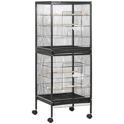 PawHut Bird Cage Budgie Cage 2 In 1 Large Aviary with Wheels Removable Trays for Finch Canaries Cockatiels Black - thumbnail 1