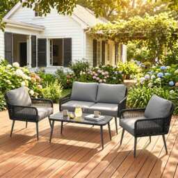 Outsunny Rattan Garden Furniture Set, 4 Piece Outdoor Patio Furniture with Tempered Glass Table and Chairs, Indoor Balcony Conservatory Set - thumbnail 2