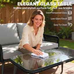 Outsunny Rattan Garden Furniture Set, 4 Piece Outdoor Patio Furniture with Tempered Glass Table and Chairs, Indoor Balcony Conservatory Set - thumbnail 8