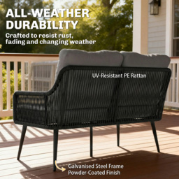 Outsunny Rattan Garden Furniture Set, 4 Piece Outdoor Patio Furniture with Tempered Glass Table and Chairs, Indoor Balcony Conservatory Set - thumbnail 7
