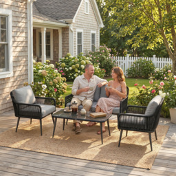 Outsunny Rattan Garden Furniture Set, 4 Piece Outdoor Patio Furniture with Tempered Glass Table and Chairs, Indoor Balcony Conservatory Set - thumbnail 9