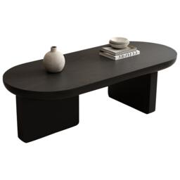 Oval Centre Coffee Table with Double Square Legs and Felt Feet, Minimalist Table for Compact Living Rooms, 119.5L x 50W x 35.5H cm, Black - Aosom UK - thumbnail 9