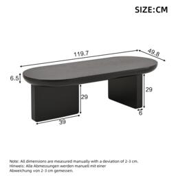 Oval Centre Coffee Table with Double Square Legs and Felt Feet, Minimalist Table for Compact Living Rooms, 119.5L x 50W x 35.5H cm, Black - Aosom UK - thumbnail 3