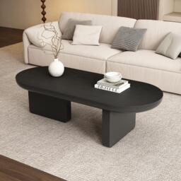 Oval Centre Coffee Table with Double Square Legs and Felt Feet, Minimalist Table for Compact Living Rooms, 119.5L x 50W x 35.5H cm, Black - Aosom UK - thumbnail 6