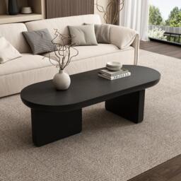 Oval Centre Coffee Table with Double Square Legs and Felt Feet, Minimalist Table for Compact Living Rooms, 119.5L x 50W x 35.5H cm, Black - Aosom UK - thumbnail 5