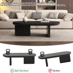 Oval Centre Coffee Table with Double Square Legs and Felt Feet, Minimalist Table for Compact Living Rooms, 119.5L x 50W x 35.5H cm, Black - Aosom UK - thumbnail 4