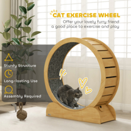 "PawHut 39.4"" Wooden Cat Running Wheel with Brake, Natural" - thumbnail 4