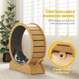 "PawHut 39.4"" Wooden Cat Running Wheel with Brake, Natural" - thumbnail 6