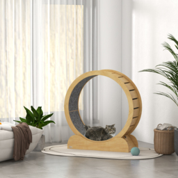 "PawHut 39.4"" Wooden Cat Running Wheel with Brake, Natural" - thumbnail 2