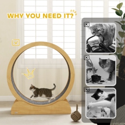 "PawHut 39.4"" Wooden Cat Running Wheel with Brake, Natural" - thumbnail 7