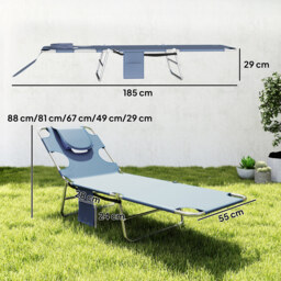Outsunny Beach Chaise Lounge with Face Hole and Arm Slots, Portable Sun Lounger, 5-Position Reclining, Grey - Aosom UK - thumbnail 3
