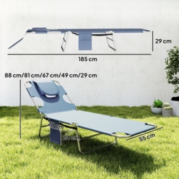 Outsunny Beach Chaise Lounge with Face Hole and Arm Slots, Portable Sun Lounger, 5-Position Reclining, Grey - Aosom UK - thumbnail 3