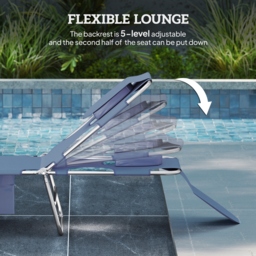 Outsunny Beach Chaise Lounge with Face Hole and Arm Slots, Portable Sun Lounger, 5-Position Reclining, Grey - Aosom UK - thumbnail 4